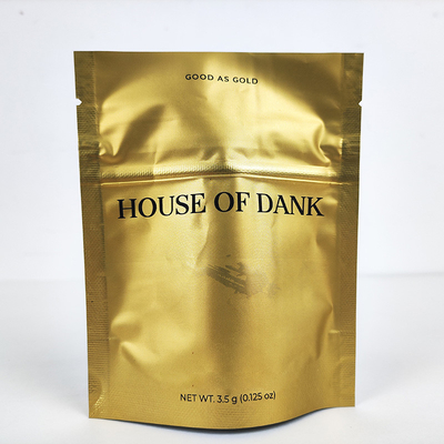 kupować Matt Golden Mylar Stand Up Pouches Soft Touch Zipper Mylar herb bags 3.5g online manufacture