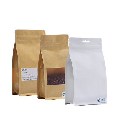 kupować 250G Doypack Białe torebki z kawy z papieru Kraft z płaskim dnem online manufacture