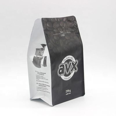 Czarne torebki z kawą Aluminiumowa folia na zamówienie Torba z płaską spodnią torbą do pakowania kawy Zipper